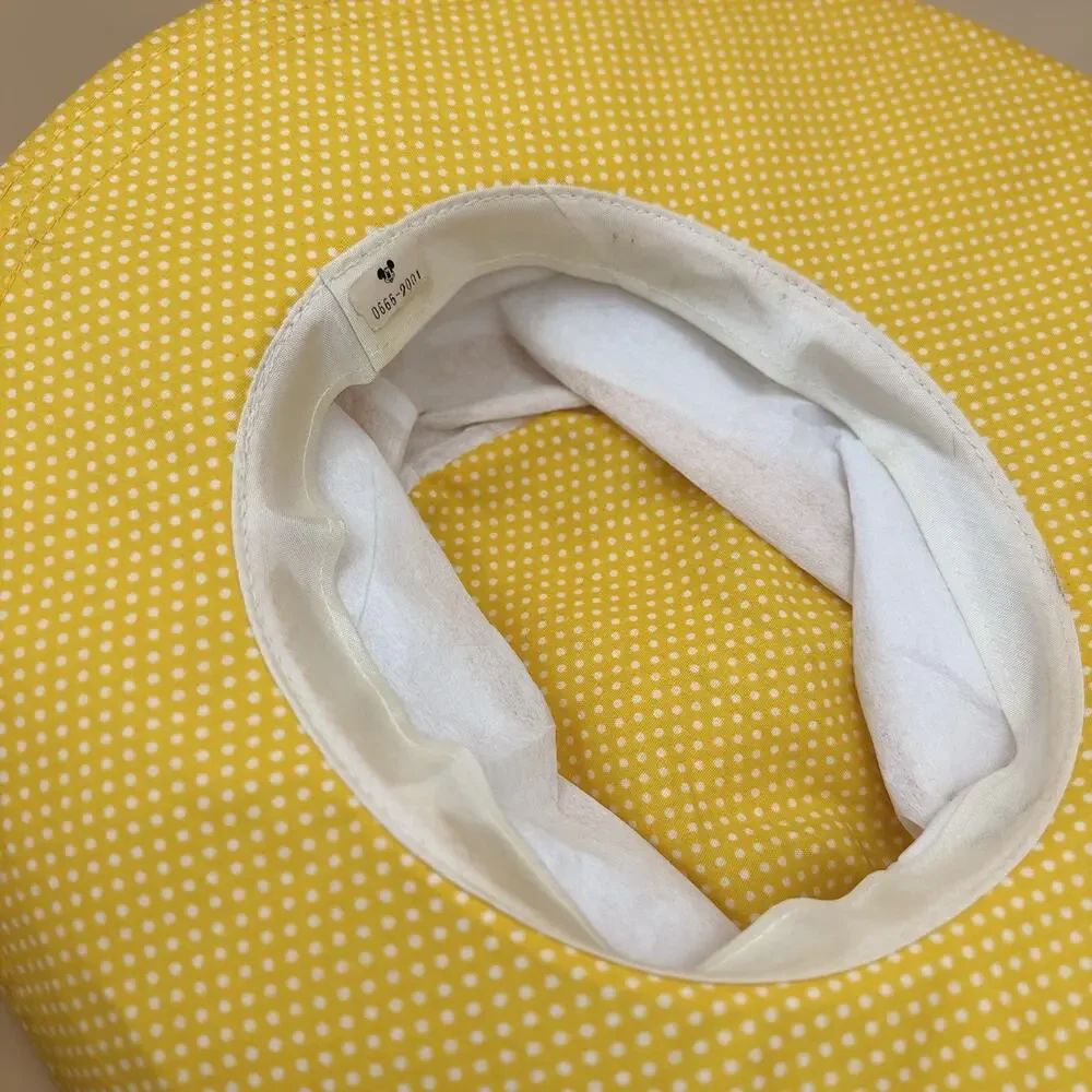 Vintage Rare Polka Dot Sun Hat Yellow White Adult White Band Wide Brim Bucket